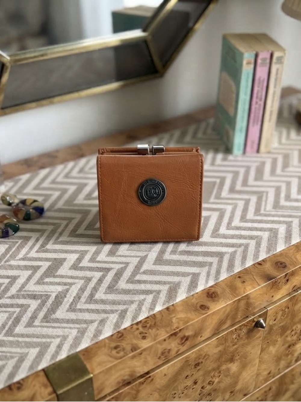 Vintage Capezio Tan Leather Compact Wallet with Signature Medallion
